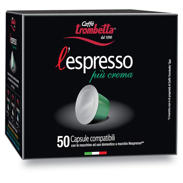 Кава в капсулах Caffè Trombetta L‘Espresso Più Crema, сумісні з Nespresso, 50 капсул