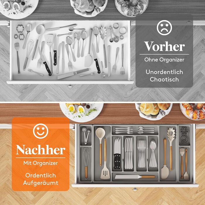 Органайзер для столових приборів Lifewit, 51.6x42 см, на 60 приборів, знімний тримач для кухонного начиння, пластиковий лоток для ложок, ножів, виделок (81.6 x 42 x 5 см)