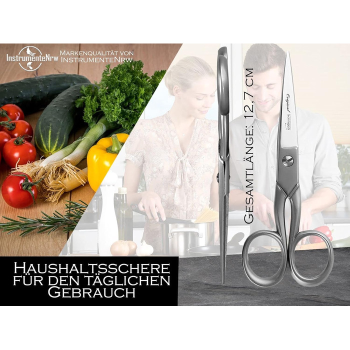 Multipurpose Scissors from Solingen Kitchen Scissors Household Scissors 5 inches Made in Germany Universal Scissors with one-sided micro-serrations perfect for household tasks 12.7 cm Stainless Steel, Rustproof