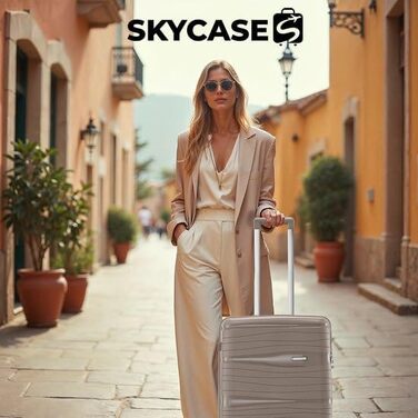 Набір валіз Travel One з жорстким корпусом, 4 предмети (32/60/98 л), кодовий замок та колеса 360°, колір шампань (ручна поклажа 40 л)