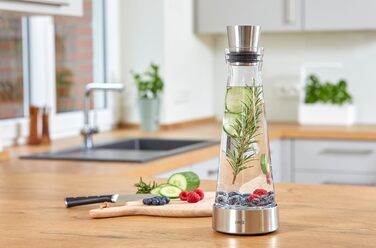 Emsa 514233 Flow Slim Glass Carafe, with Cooling Element, Glass, Elegant Design, 1 Liter, Transparent, 11 x 11 x 38.2 cm