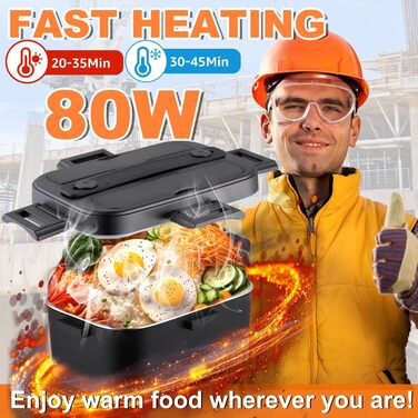 Електрична ланч-бокс Kimfead з контролем температури, 1.8L, 80W, 12V/24V/230V, з сумкою та столовим прибором, для авто/офісу