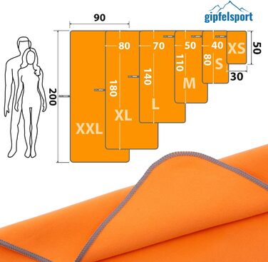 Набір мікрофібрових рушників Gipfelsport для сауни, фітнесу, спорту та пляжу. Розміри: S (80x40 см), M (110x50 см). Колір: помаранчевий