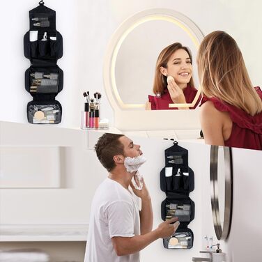 Сумка для туалетних аксесуарів на гачок, дорожня косметичка для жінок та чоловіків, органайзер для косметики з 4 відділеннями, чорна, Oxford Caping