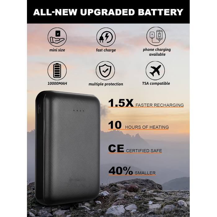 Обогревна жилетка для чоловіків та жінок, жилетка з підігрівом з акумулятором 10000 mAh та 5 зонами підігріву, для катання на лижах та полювання, чорний колір