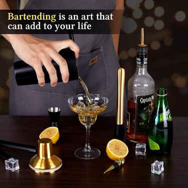 Коктейльний набір 14 предметів з підставкою, 700 мл, золотий – для барменів та початківців
