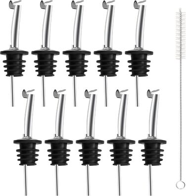 Наливайчики для пляшок Incutex з нержавіючої сталі (10 шт.) з клапаном та щіткою для чищення, стопор для масла, для олії, спиртних напоїв, вина, лікеру, оцту