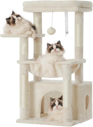 Котячий будиночок Heybly HCT008SW (Бежевий): міцний котячий будиночок з великим м'яким кошиком, стійкими сизалевими стовпчиками та місцем для сну