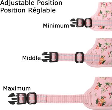 Шлейка для собак HEELE, рожева, квітковий принт, для середніх собак, 38-71 см, з м'яким ручним захопленням, світловідбиваюча
