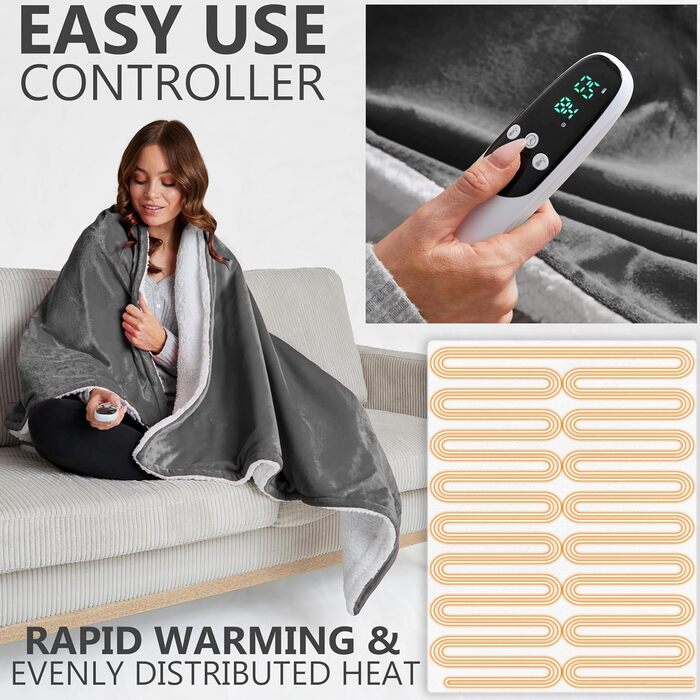 Електрична ковдра Trend Heizdecke з м'якою Sherpa Fleecedecke, 150x200 см, 9 режимів нагріву, таймер 12 годин, тепла ковдра-подарунок (темно-сірий, подвійний EU)