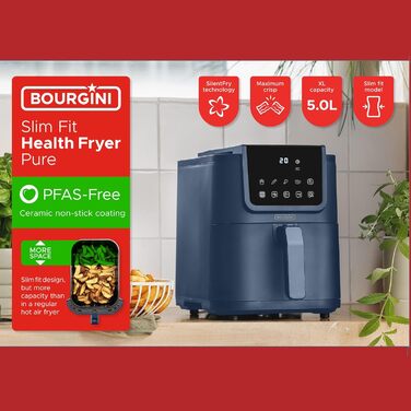 Фритюрниця повітряна BOURGINI з керамічним покриттям, 5 літрів, блакитна, 1500 Вт