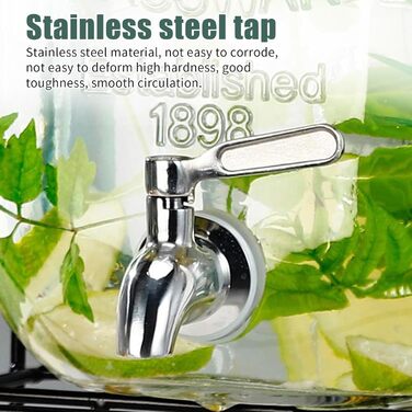 Keg-shaped drink dispenser, 3L/4L/5L glass water dispenser with stand, keg decanter with tap, alcohol dispenser ideal for wine, whisky, beer, juices, lemonade, gifts for friend, husband, father (4L)