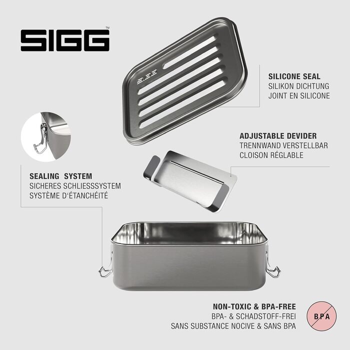 SIGG Gemstone Lunchbox, leak-proof lunchbox for office, school, and outdoor use, made from high-quality 18/8 stainless steel for on the go.