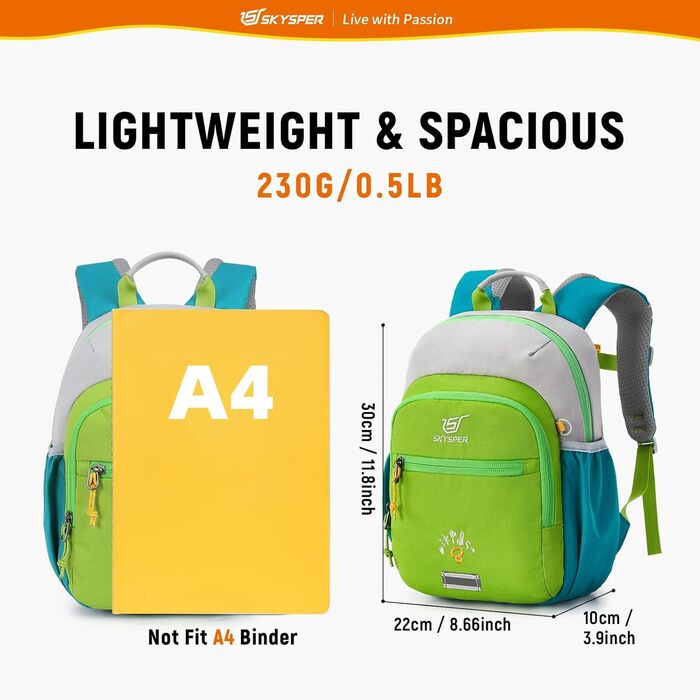 Дитячий рюкзак SKYSPER 8L для хлопчиків та дівчаток, зручний для прогулянок та повсякденного використання, з нагрудним ременем, ідеальний подарунок
