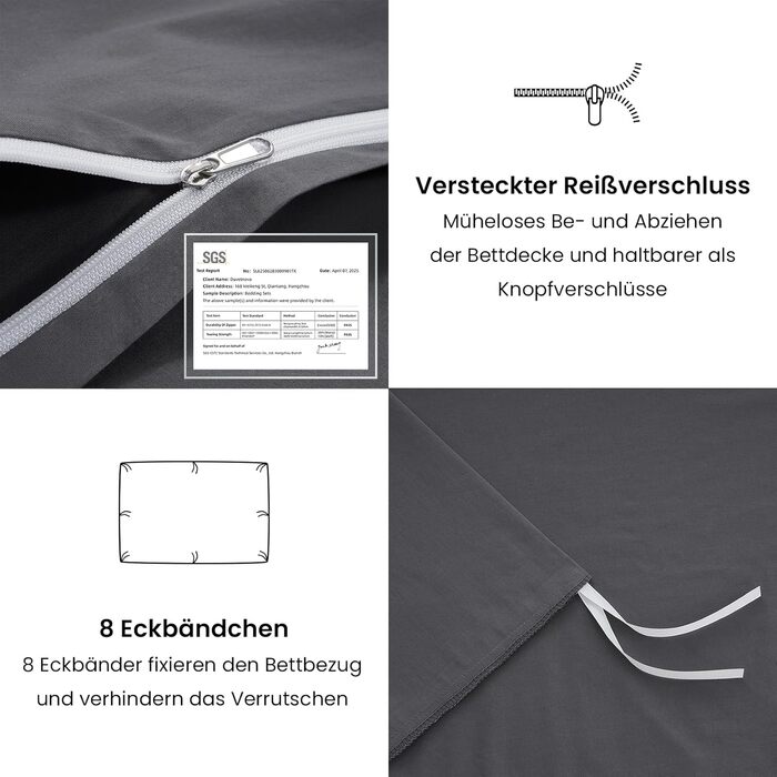 Комплект постільної білизни 135x200 зелений бавовна 4-х частинний, комплект постільної білизни салатовий, 2 наволочки 80x80 см, постільна білизна ÖKO-TEX Aesthetic 100% бавовна з блискавкою (сірий, 2-х частинний | 135x220 см)