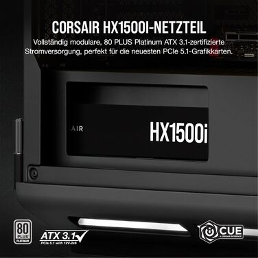 Блок живлення Corsair HX1000i 1500W, повністю модульний, ATX 3.1 & PCIe 5.1, 80 Plus Platinum, iCUE, чорний