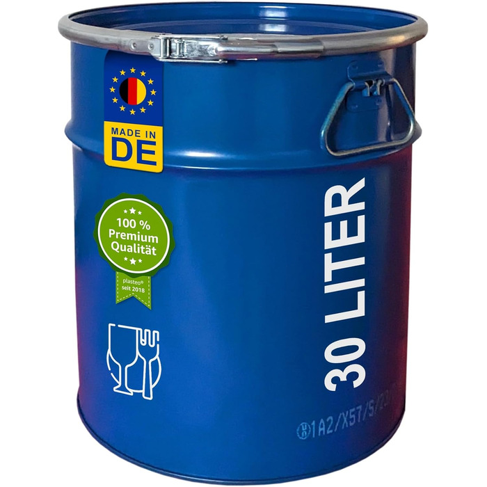 30 Liter Steel Bucket Hobbock Lid Bucket Metal Sheet Bucket Container | 2 Side Handles | Suitable for Cyclone Dust Extraction | Stable when filled, stackable