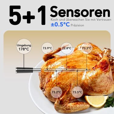 Бездротовий термометр для м'яса з Wi-Fi, LCD-базою та Bluetooth, ±0,5°C, BF-70