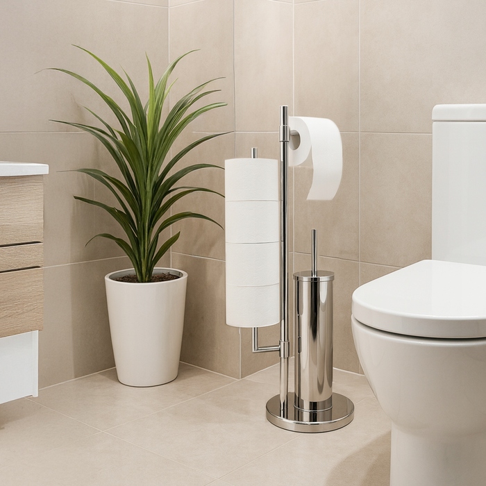 Підставка для туалетного паперу Estiva срiбний металевий freestanding з ершиком для унітаза