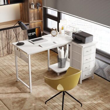 Комп'ютерний стіл кутовий Coleshome 100x70 см з 4 шухлядами, білий. Для офісу, робочого кабінету, спальні