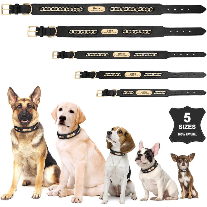 Стильний шкіряний нашийник для собак Didog: чорний, регульований, з гравіюванням, L (17.0-20.0 см)