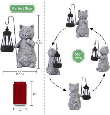 Yeomoo Cat Garden Statues for Outdoors with Solar Lantern – Funny Waterproof Solar Lamp Figure Garden Decor for Outdoors Balcony Terraces Gifts for Women Men Mom Birthday Fairy Garden Grey