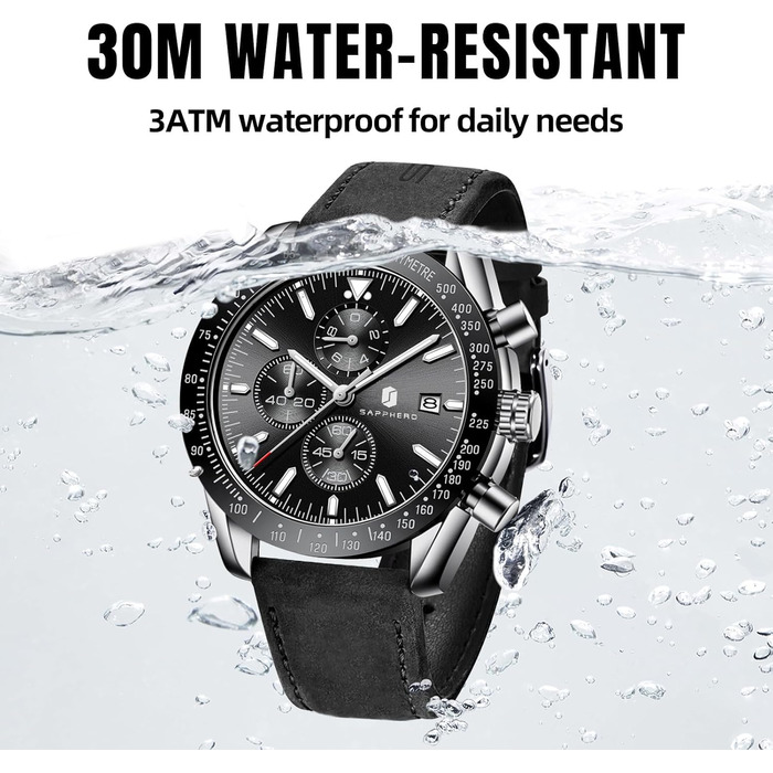 Годинник чоловічий BENYAR Quarz Chronograph з датою, водонепроникний, чорний ремінець/чорне циферблат/сріблясте корпус, для повсякденного та ділового стилю