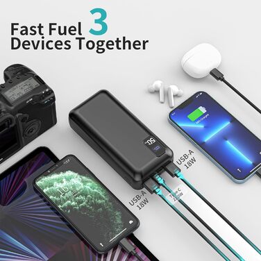 Портативний зарядний пристрій Power Bank 60000mAh з LED-дисплеєм та 4 виходами USB-C, 22.5W, для більшості електронних пристроїв (Y67)