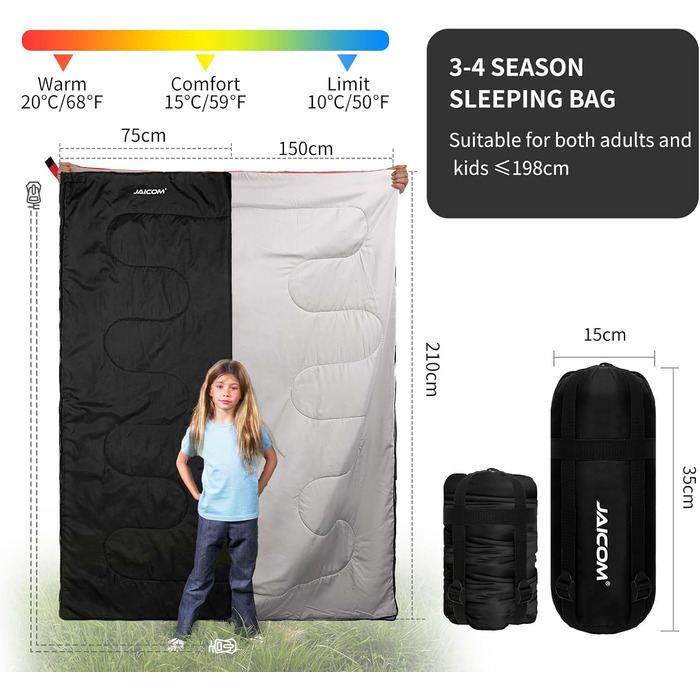 Легкий літній спальний мішок для кемпінгу та відпочинку на природі - для дорослих, туризму та відпочинку в приміщенні (зелений/чорний)