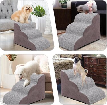 Сходинки для собак на 3 сходинки, 60 см, сірі. Підходять для маленьких собак та котів похилого віку. Для ліжка, дивану.