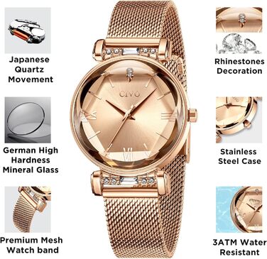Жіночий годинник CIVO водонепроникний мінімалістичний аналоговий кварц, мода, сукня, елегантний, повсякденний кварцовий годинник для жінок (Y-4 Рожеве золото)