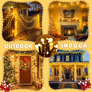 Льо́хкова гірлянда на Різдво, 200 LED, з таймером, 8 режимів, вологостійка, 40м, тепле біле світло для прикраси ялинки, саду, дому