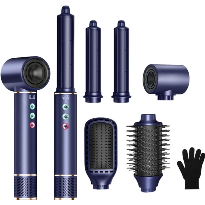 Airstyler 5 в 1: Фен-щітка з іонізацією, 20 м/с, 110 000 об/хв, для створення локонів та випрямлення, легкий, тихий, швидке сушіння, блакитний