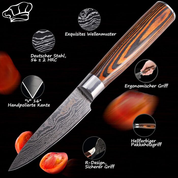 Японський кухонний ніж Kiritsuke Kochmesser 20 см, професійний шеф-ніж з нержавіючої сталі, захист леза, ручка з паккавуда, серія FLAMINGO
