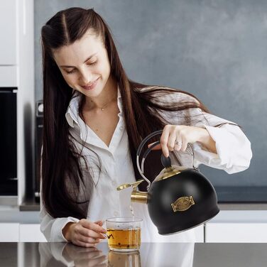 Вінтажний чайник-свисток 2.6L, чорний: чайник для води, чайник для чаю