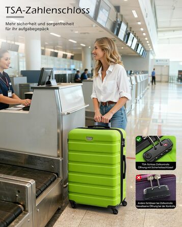 Набір валіз COOLIFE 3 шт. (M, L, XL) з ABS+PC, зелений, з TSA замком та обертовими колесами