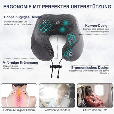 Подушка для шиї у подорожах: м'яка піна пам'яті, бавовна, U-подібна форма, з чохлом, для автомобіля, літака, офісу (сіра)