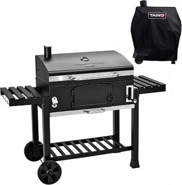 Гриль TAINO Hero XXL з кришкою, коптильня, вугільний BBQ, стійка для гриля, чохол