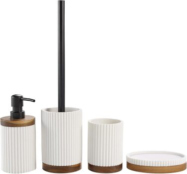 Дозатор для мила Douceur d'Intérieur Niagara, білий, полірезин та акація (8 x 17 см)