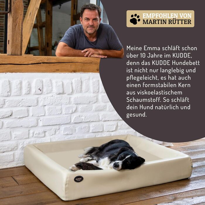 Ортопедичне ліжко для собак SABRO KUDDE Martin Rütter – Штучне шкіряне, миється, водовідштовхувальне, ергономічне, преміум аксесуар для маленьких собак, кремовий колір