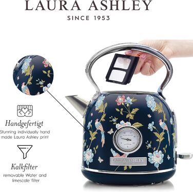 Laura Ashley Elveden Stainless Steel Cordless Electric Kettle - 1.7L, 2.2kW, with Temperature Display & Overheat Protection