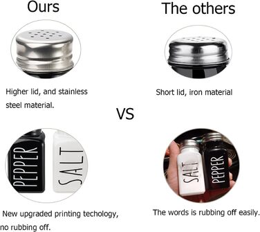 Farmhouse Salt and Pepper Shaker Set, Kitchen Decor, Glass Salt and Pepper Shaker Set, Cute Salt Shaker, Gift for Women, Wedding Decor, Grinding (Black and White)