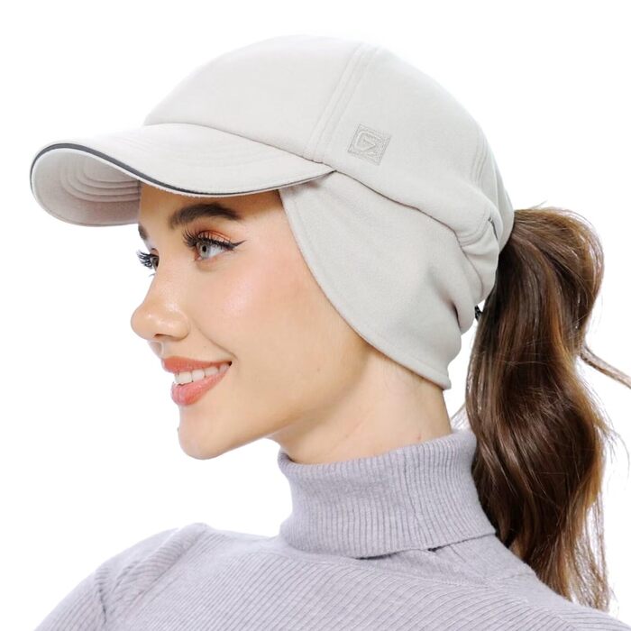 Шапка з флісу GADIEMKENSD для жінок з козирком та навушниками, відбиваюча зимова шапка (55-58, білий)