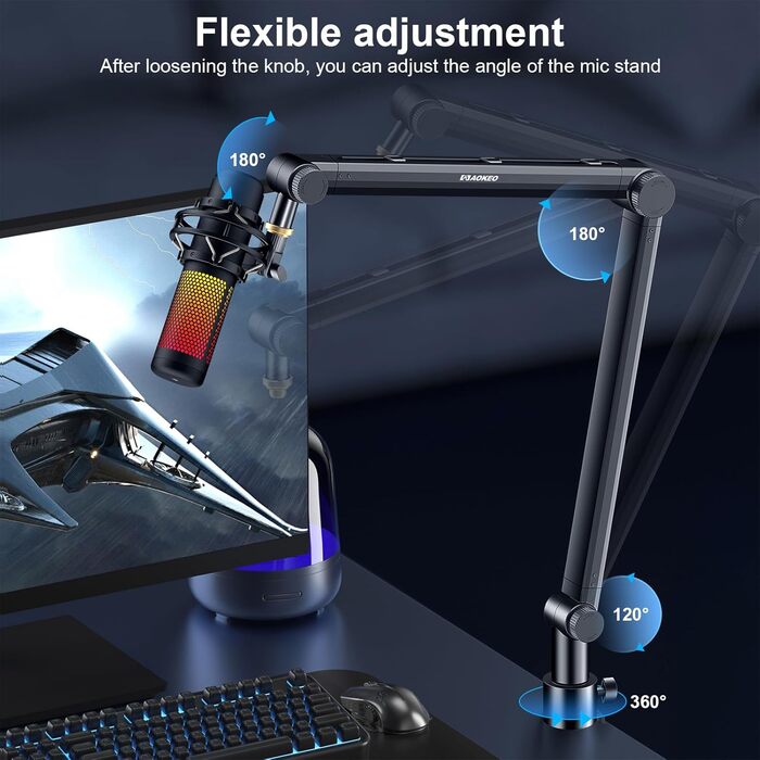 Кріплення для мікрофона Aokeo AK-48 – підходить для Shure SM7B, Blue Yeti, HyperX QuadCast та інших