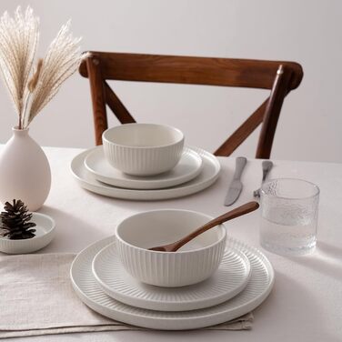 Набір посуду Starlight, 18 предметів: тарілки для 6 осіб, рельєфний, мікрохвильова піч та посудомийна машина, анти-подряпини, реактивна глазур, матовий бежево-білий