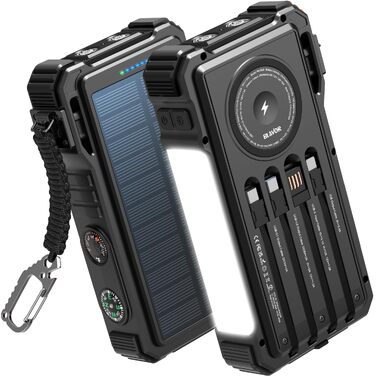 Сонячний павербанк BLAVOR 20000mAh з підтримкою швидкої зарядки 20W, USB-C, бездротовим заряджанням для Apple Watch, ліхтариком та карабіном, чорний