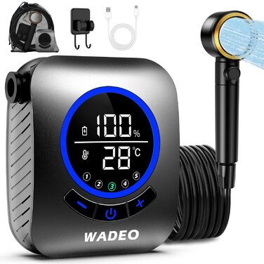 Портативна душова кабіна WADEO з насосом, 8000mAh, LED-дисплеєм, для кемпінгу та подорожей