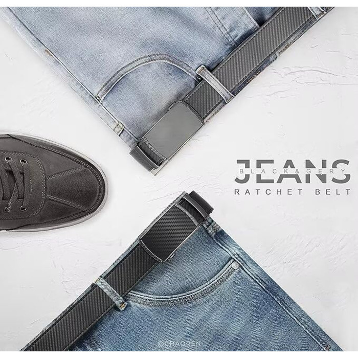 Чоловічі ремені CHAOREN 2 шт. в упаковці, 35 мм, шкіряні з автоматичною пряжкою, регульовані, ідеальні як подарунок (Carbon Gebürstet - чорний/сірий, розмір 100-110 см)