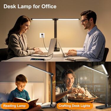 Настільна лампа One Fire з адаптером, 1000 люмен, 96 LED, диммування, для навчання дітей, з таймером та функцією пам'яті, денне світло, білий/чорний колір