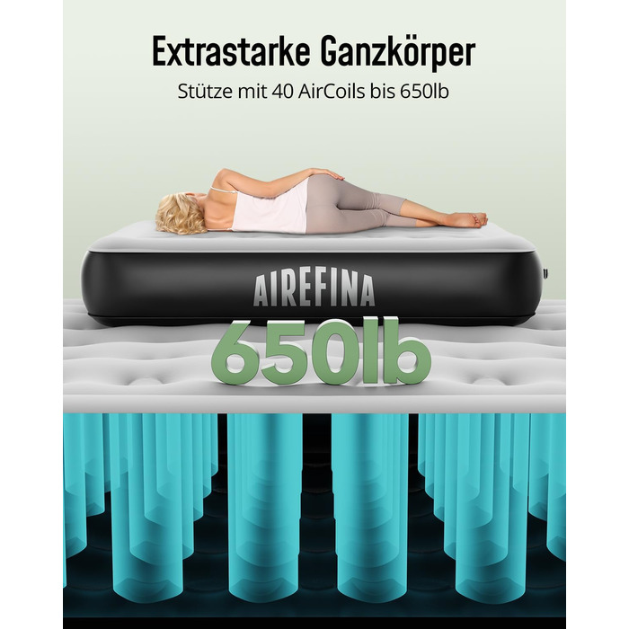 Надувне ліжко Airefina для 1-2 осіб з вбудованим насосом, 99x190x46 см та 203x152x33 см, до 295 кг, з сумкою для перенесення